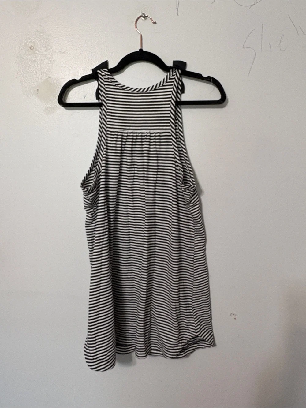 TITLE: Kate Spade New York Striped Bow Shoulder Tunic Tank Top Black White L